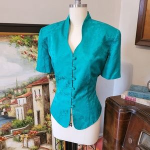 Vintage Silk Papell turquoise blouse 14
